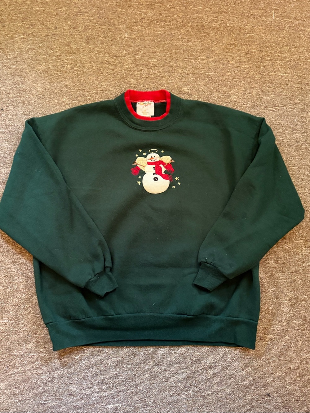 Hallmark Green Snowman Crewneck Sweatshirt with Red Accent